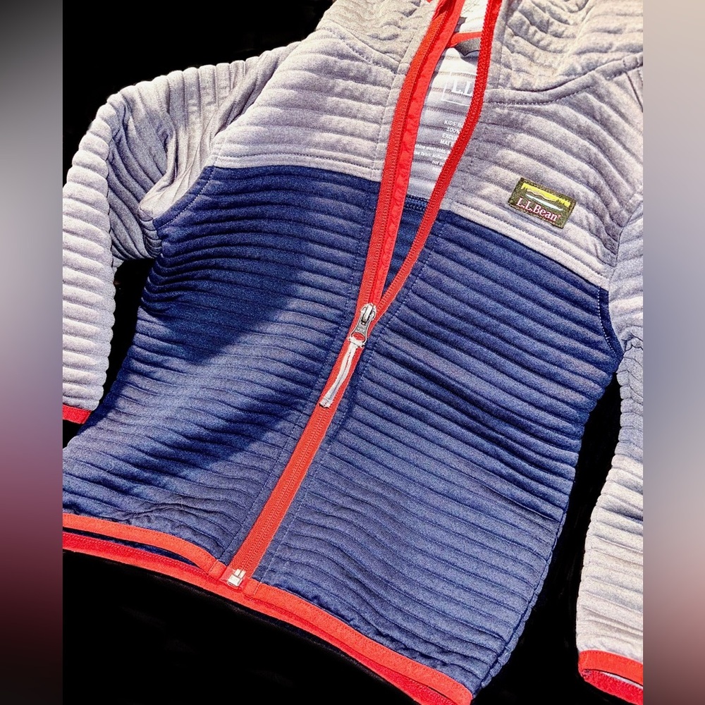 L.L. Bean Blue and Gray Kids Zip-Up Jacket with Red Trim